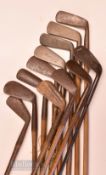 12x assorted irons and putters to incl White St Andrews bronze blade putter, J Gray Cambridge bronze