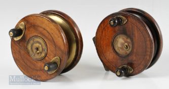 Milwards stamped wood and brass star back 4 ½” centre pin reel with brass rear flange and lining,