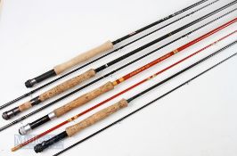 4x Mixed Fly Rods – Shakespeare 1625 fibre glass 8ft 2 piece, line 7/8, Masterline XL 9ft 2 piece,