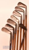 8x good assorted irons – Maxwell Medium Iron, Never Rust jigger, J Andrews Mid iron, D Anderson