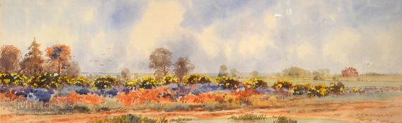 F H Partridge (1849-1929) – Brancaster Golf Club - watercolour dated 1912 depicting a horse and cart