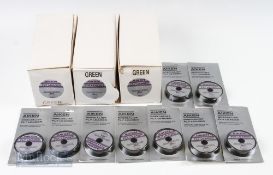 19x Aiken Fly Leeder 40M Spools 10x 4.4lb and 9x 5lb, mostly as new on cards in 3 trade boxes