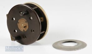 D Slater Patent ebonite, brass and nickel 4” centre pin reel with brass star back marked with