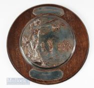 Fine H Birkett Barker Memorial Shield Sheffield Plate Golfing Trophy – stamped with artist name G