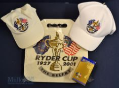 Collection of 2001 Ryder Cup Official Merchandise (5) – to incl 2x Ryder Cup Caps, Official Ryder