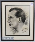 Max Faulkner – original charcoal drawing of 1951 Open Golf Championship Winner with artists