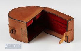 Scarce Hardy Bros, Alnwick Silex Leather Block Case for 4 ½” Reels wood overall used condition