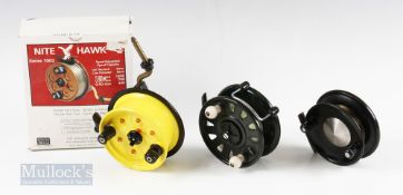 3x Centrepin Reels – Night Hawk 7003 double side casting reel with built in alarms, in original