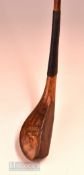 Early Geo G Bussey London light stained beech wood deep hooked faced long baffie spoon - with full