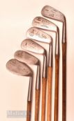 6x good assorted irons - Tom Stewart mashie, Leslie Cotton Coulsdon Court GC Surrey mid iron, 2x