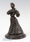 Bronze golfing figure of Vic lady golfer – possibly Lady Margaret Scott in full length flowing skirt