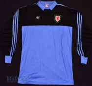 1980s Wales International Goalkeeper football shirt Adidas, in blue and black, size XL, No 12 to