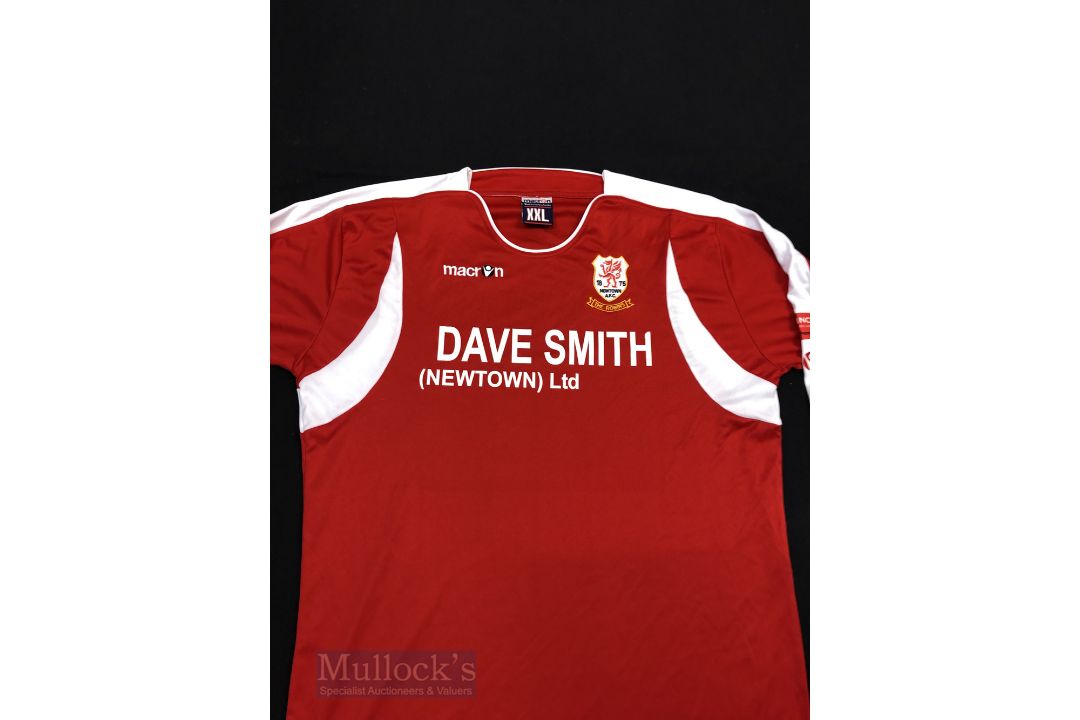Newtown AFC Home football shirt size XXL, in red, long sleeve, Macron, with League badges to - Image 2 of 2