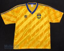 1989/92 Sweden International Home football shirt size 44/46”, Adidas, in yellow, short sleeve,