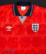 1990/93 England International Away football shirt size large, in red, Umbro, short sleeve