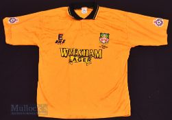 1994/95 Wrexham Away football shirt size 38-40” in gold, E.N.S, short sleeve with football league