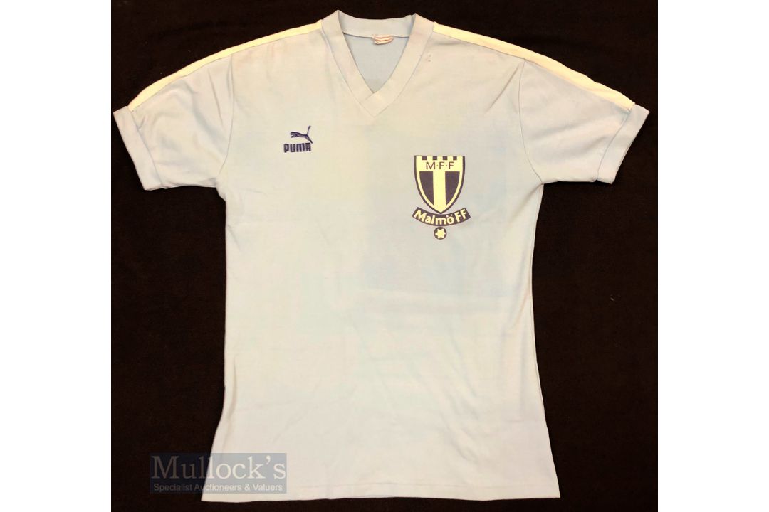 c1980s/90 Malmo FF Home football shirt indistinct label, Puma, in sky blue, appears S/M adults, - Image 1 of 3