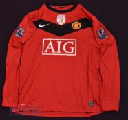 2009/10 Manchester United Home football shirt in red, size L, long sleeve, Nike, with 2008 FIFA