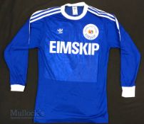 1980/90s Iceland International Home football shirt size large, Adidas, made in West Germany, in blue