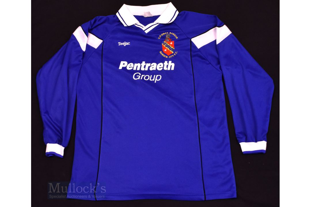 c2000 Bangor City FC Home football shirt size XL, in blue and white, Teejac, long sleeve - Image 1 of 2