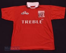 Manchester United Treble Winners Souvenir football shirt in red, short sleeve, M.U, no label, M/L