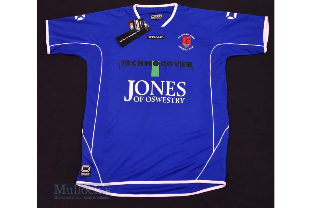 Welshpool Town Home football shirt size M/L, in blue and white, Stanno, short sleeve - Image 1 of 2