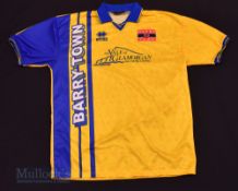 1990s Barry Town Home football shirt size XL, in yellow and blue, Errea, short sleeve