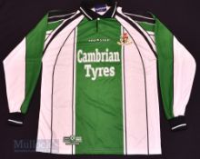 Aberystwyth Town AFC Home football shirt size L 42/44, in green and white, Prostar, long sleeve