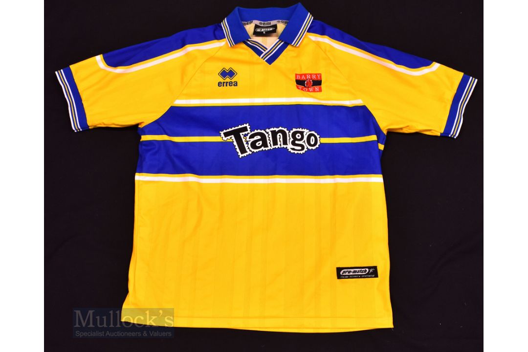 1999/01 Barry Town United Home football shirt size L, in yellow and blue, Errea, short sleeve - Image 1 of 3