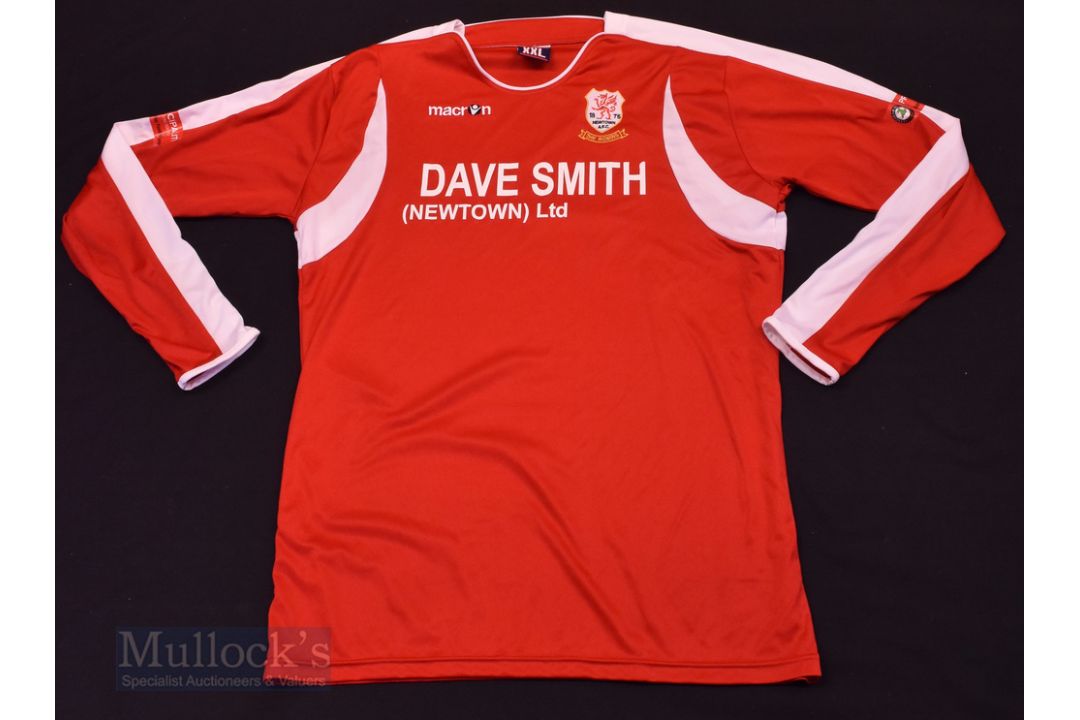 Newtown AFC Home football shirt size XXL, in red, long sleeve, Macron, with League badges to - Image 1 of 2