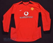 2002/04 Manchester United Home football shirt size L, in red and black, Nike, long sleeve