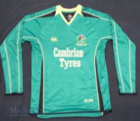 2000 Aberystwyth FC Home football shirt size L, in green, long sleeve, Canterbury New Zealand, 24-