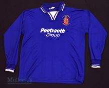 c2000s Bangor City FC Home football shirt size M/L in blue, Ffigar, long sleeve