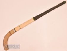 Slazenger Flick wooden hockey stick stamped '18', with a 'Lesley Shanly' metal plaque, appears