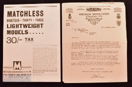 Matchless Motorcycles For 1933 Catalogue 6-page fold out catalogue illustrating and detailing with