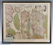 Nicolai Visscher c1750 Map of South Holland hand coloured displaying arms of Jacob van der Dussen,