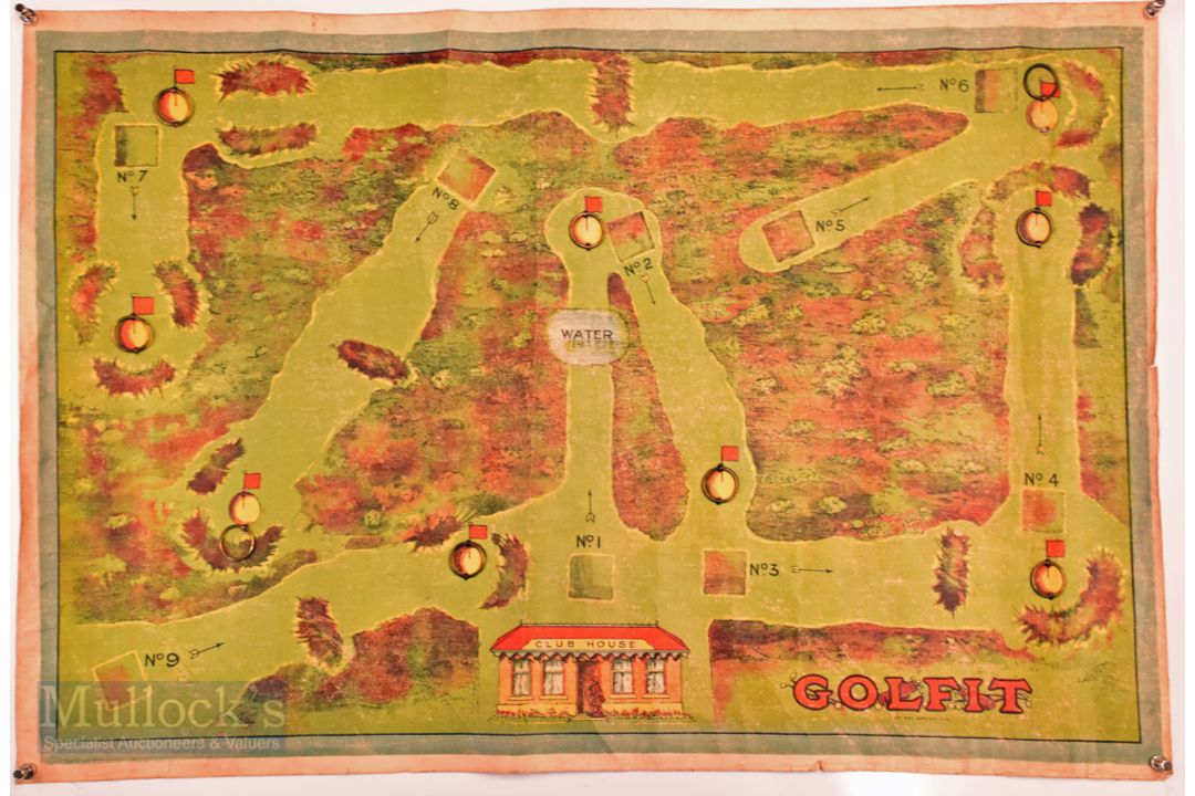 Early Table Golf Game "Golfit" Patent Applied for - 9 hole linen backed lithographed course with