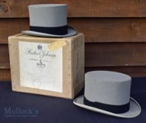 2x Gentlemen's Grey Top Hats, A Burslem & Sons Wolverhampton size 7.1/2, and a Moss Bros Top Hat,