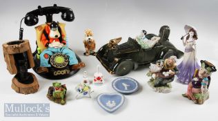 Mixed Selection of Ornaments – Coalport Ladies of Fashion Carolyn figure, Disney Goof y telephone,