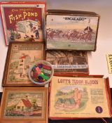 c1905 German Wooden Construction Building sets features 2 sets by Munchener Kindl-Baukasten plus