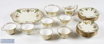 1930s Royal Crown Derby Sandwich Set – decorated with green and gilt decoration on cream ground,