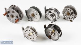 6x Interesting looking centre pin reels - T H J & Son Made in England Pat App'd For 