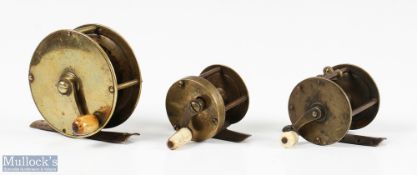 Collection of various Vic small brass multiplying and other crank wind reels (3) - 1 5/8