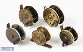 Collection of various brass plate wind reels from 1870s onwards (5) Chas Farlow Maker 191 The Strand