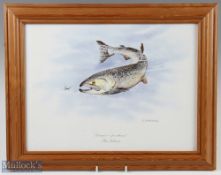 D John Wood Dinner! for whom? The Salmon' colour print framed measures 19x15