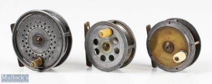3x C Farlow & Co alloy and brass trout fly reels from late 1890s onwards - 3