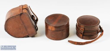 3x unnamed leather cases with 2 round 3 ½