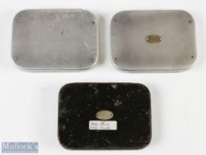 Hardy Bros Black Japanned dry fly box with compartments, one celluloid cover missing with a