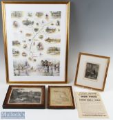 The Fly Fisher Steel Engraving framed, plus another Steel Engraving framed, a map of the River