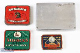 S Allcock & Co Dry Fly tin and flies with 12x spring lid compartments, measures 5x3.5